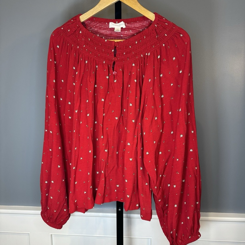 Treasure & Bond‎ Red Print blouse 1X